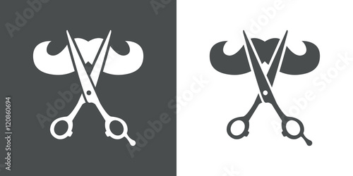 Icono plano bigote y tijeras gris 