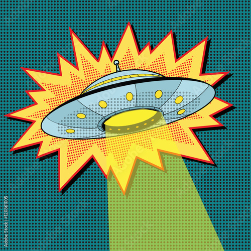 Pop art UFO with light beam