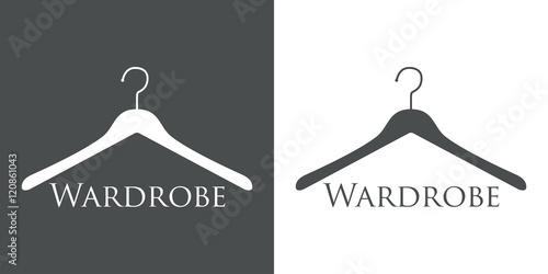 Icono plano texto Wardrobe en percha gris