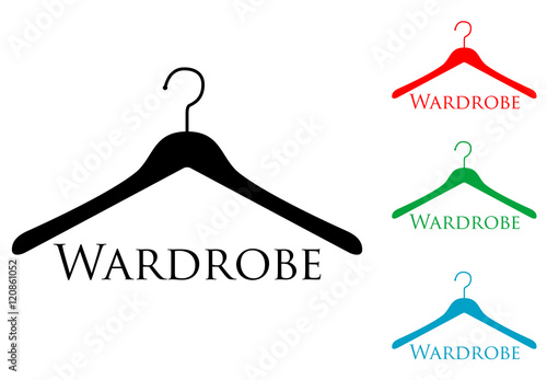 Icono plano texto Wardrobe en percha varios colores