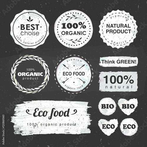 eco stickers on a chalkboard