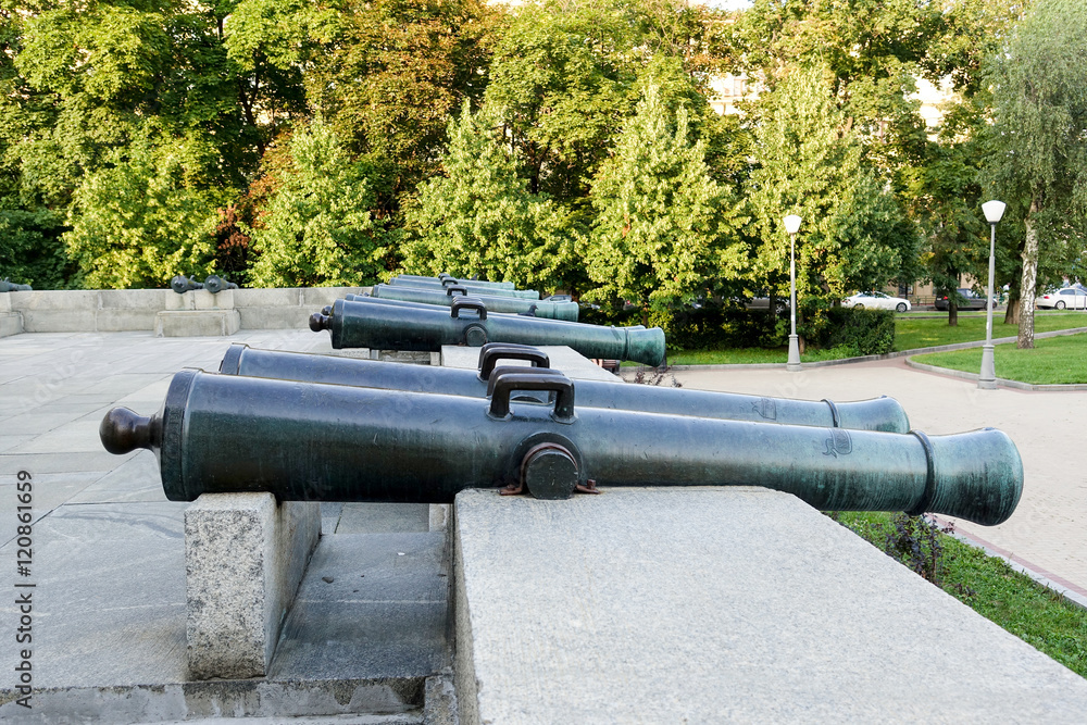Cannon of the nineteenth century on the wall Cannon of the nineteenth century on the wall