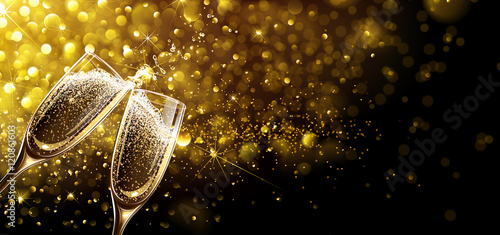 Glasses of champagne with bokeh effect