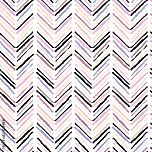 Vector seamless pattern of modern brush spots making geometric chevron. Trend...