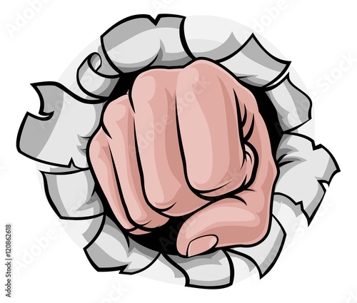 Fist Punching Knuckles Through Background