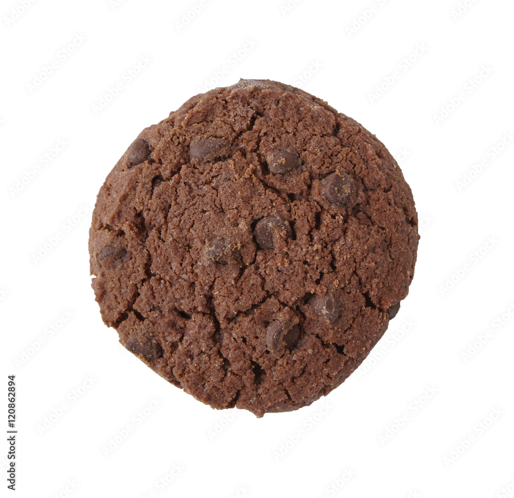 A large chocolate chip cookie isolated on a white background A large chocolate chip cookie isolated on a white background