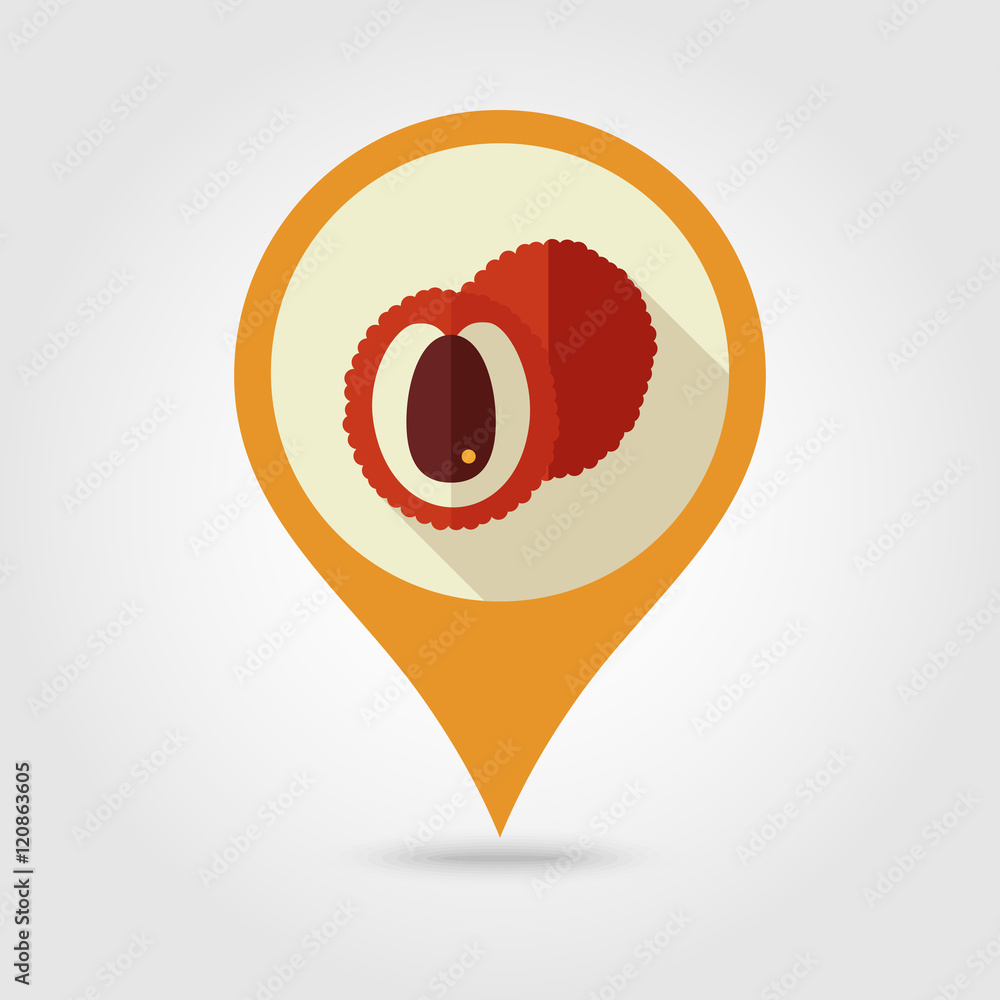 Lychee flat pin map icon. Tropical fruit Lychee flat pin map icon. Tropical fruit