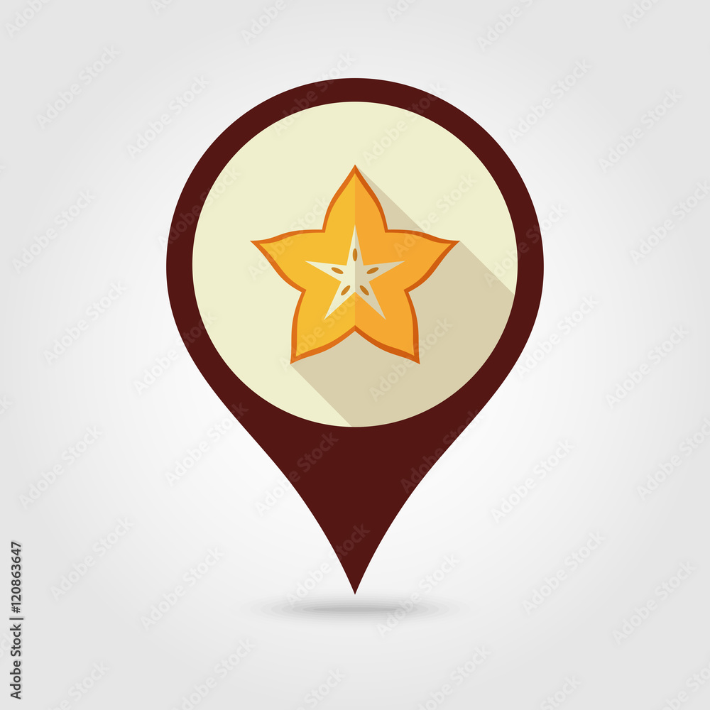 Starfruit Carambola Carom pin map icon. Fruit Starfruit Carambola Carom pin map icon. Fruit