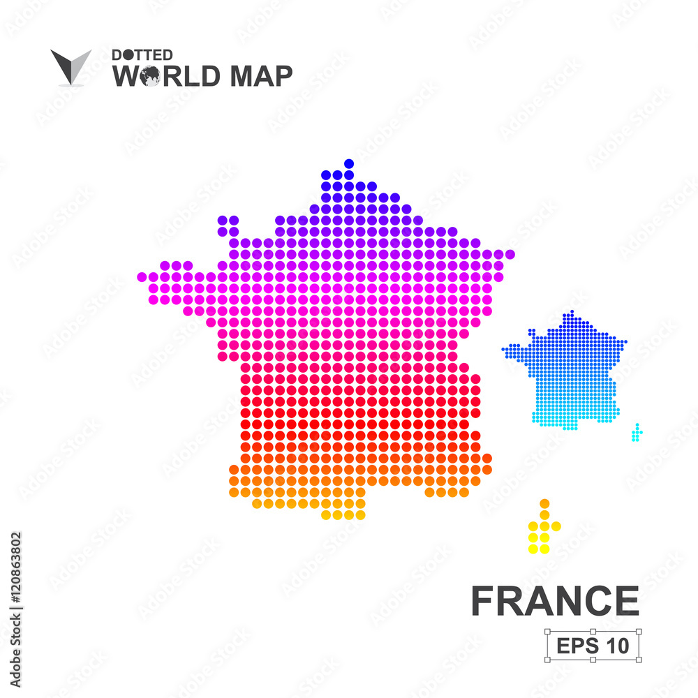 Map Of France Dotted Vector,Abstract computer graphic colorful