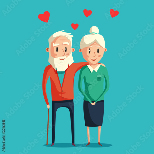 Happy grandparents. Vector cartoon illustration