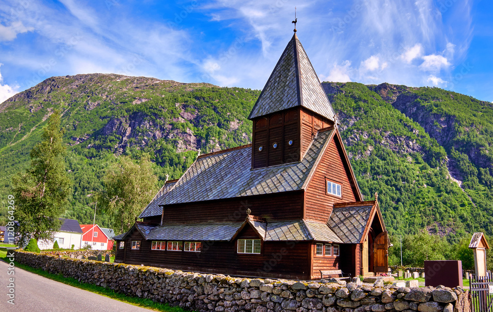 Old wood stave curch from around 1250, in Roeldal Norway