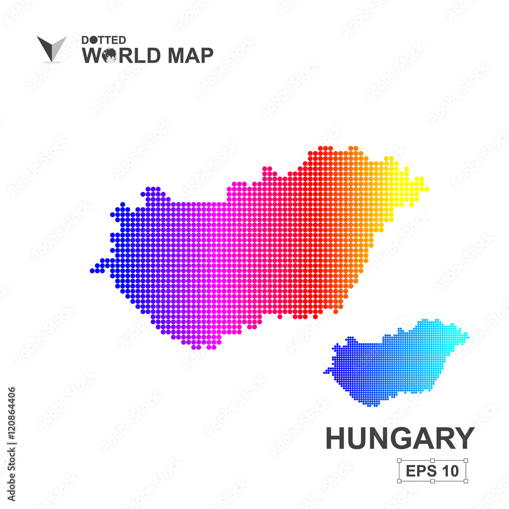 Map Of Hungary Dotted Vector,Abstract computer graphic colorful