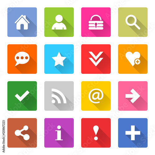 Flat basic icon set rounded square web button