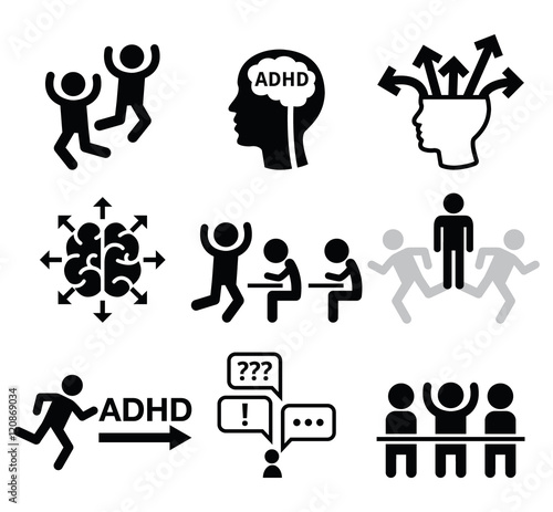 ADHD - Attention deficit hyperactivity disorder vector icons set 