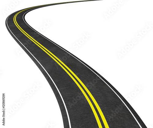Curved Road isolated on white 3D illustration