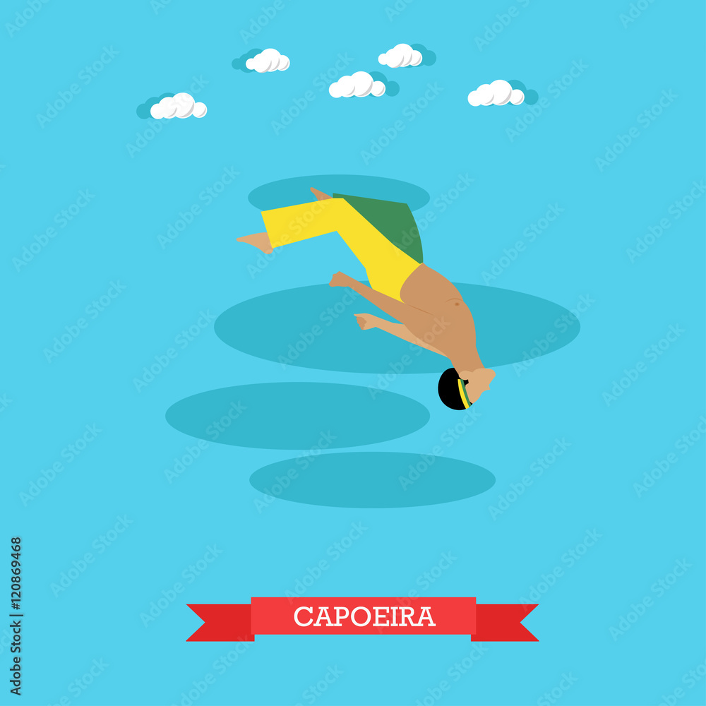 Obraz premium Capoeira fighter shows his skills, flat design