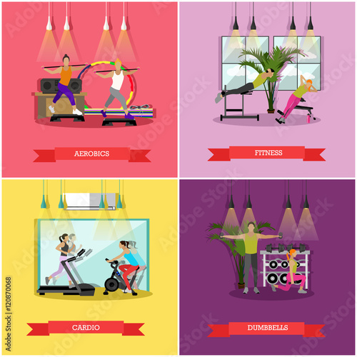 Vector set of workouts in the gym, flat design