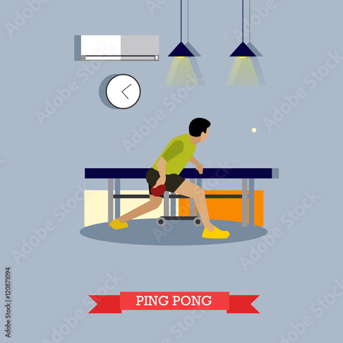 Ping-pong player trains in the club. Flat design