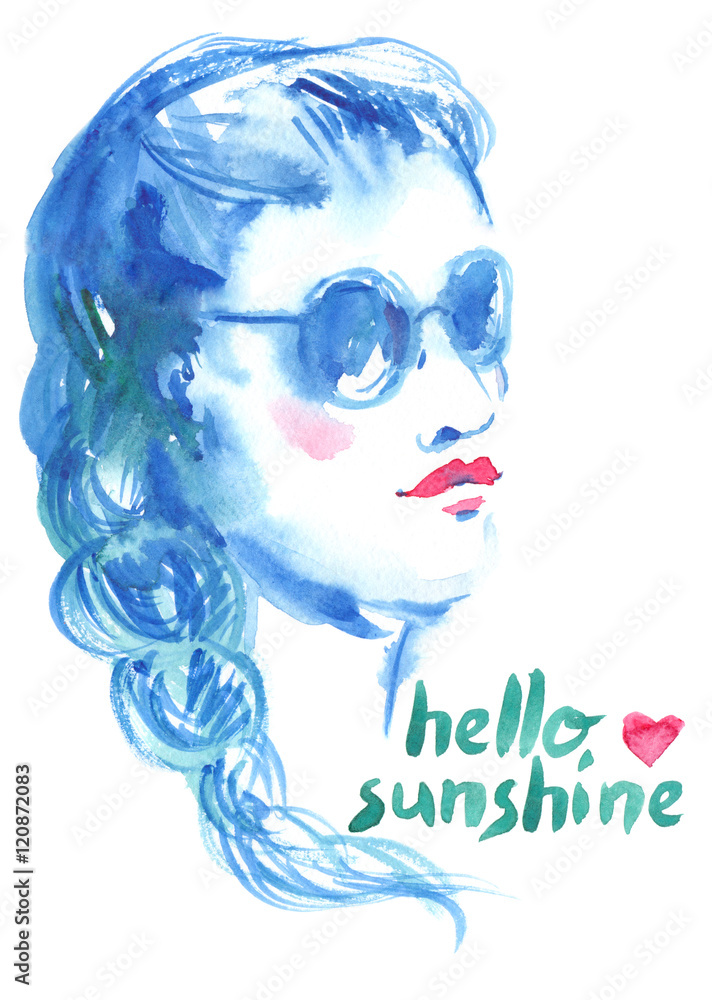 Portrait of a girl in sunglasses with hand written sign 