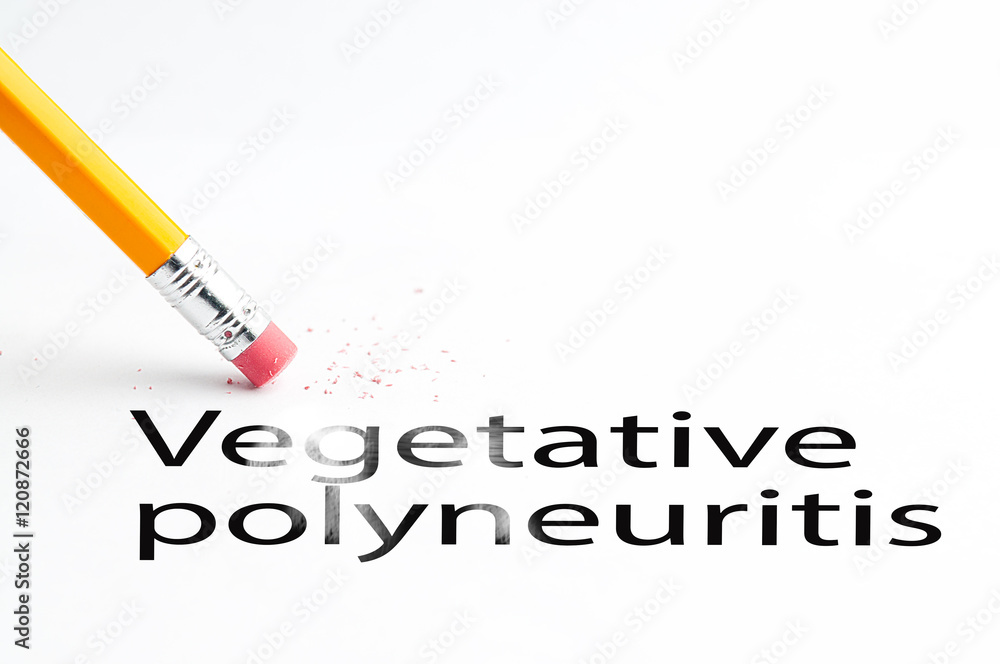 Closeup of pencil eraser and black vegetative polyneuritis text. Vegetative polyneuritis. Pencil with eraser. Closeup of pencil eraser and black vegetative polyneuritis text. Vegetative polyneuritis. Pencil with eraser.