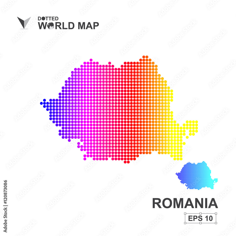Map Of Romania Dotted Vector,Abstract computer graphic colorful