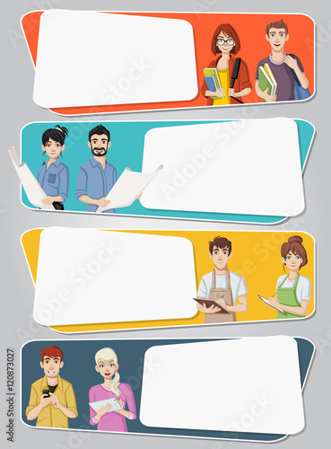 Template for advertising brochure with cartoon young people.