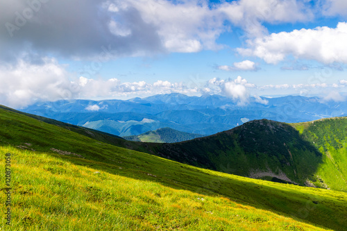 Picturesque Carpathian mountains landscape in summer  view from the height  Ukraine.