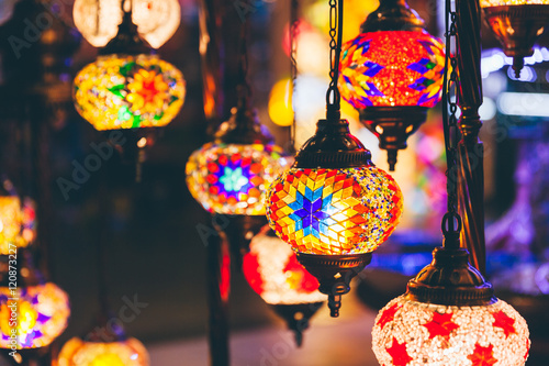 Turkish Mosaic Lamps at the souvenir market stall.