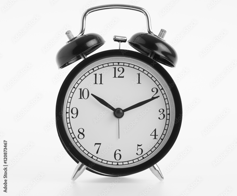 Black alarm clock isolated on white background Black alarm clock isolated on white background