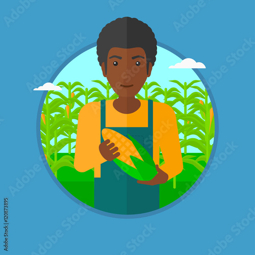 Farmer holding corn vector illustration.