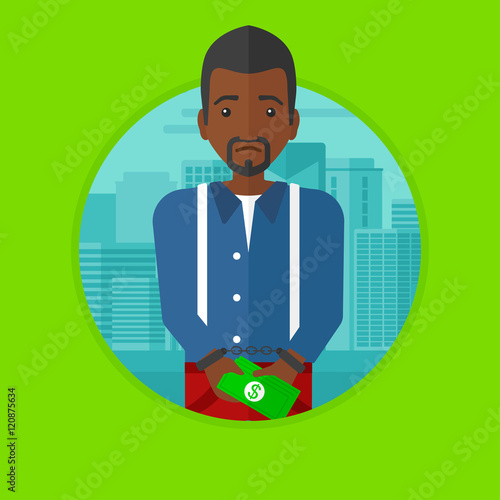Man handcuffed for crime vector illustration.