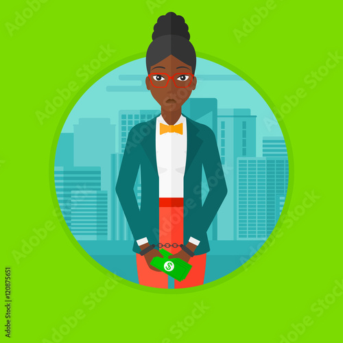 Woman handcuffed for crime vector illustration.