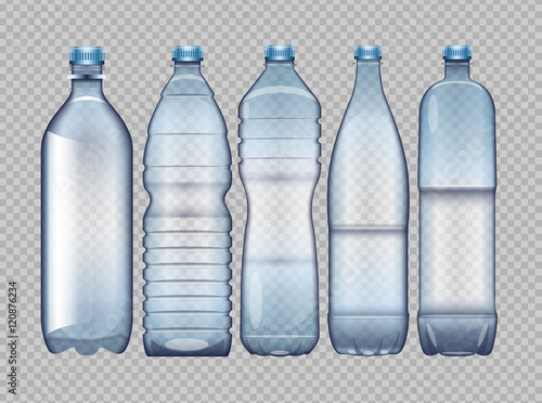 Vector set of blue transparent plastic bottle for juice and water mockup ready for your design