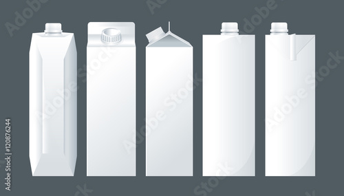 Vector set of white carton beverage pack for milk, juice and water mockup ready for your design