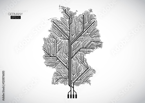 Obraz na plátně Germany map connected by Circuit board lines.