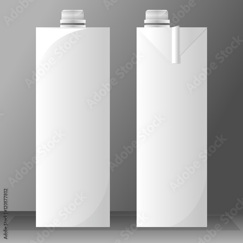 Vector set of white carton beverage pack for milk, juice and water with caps mockup ready for your design