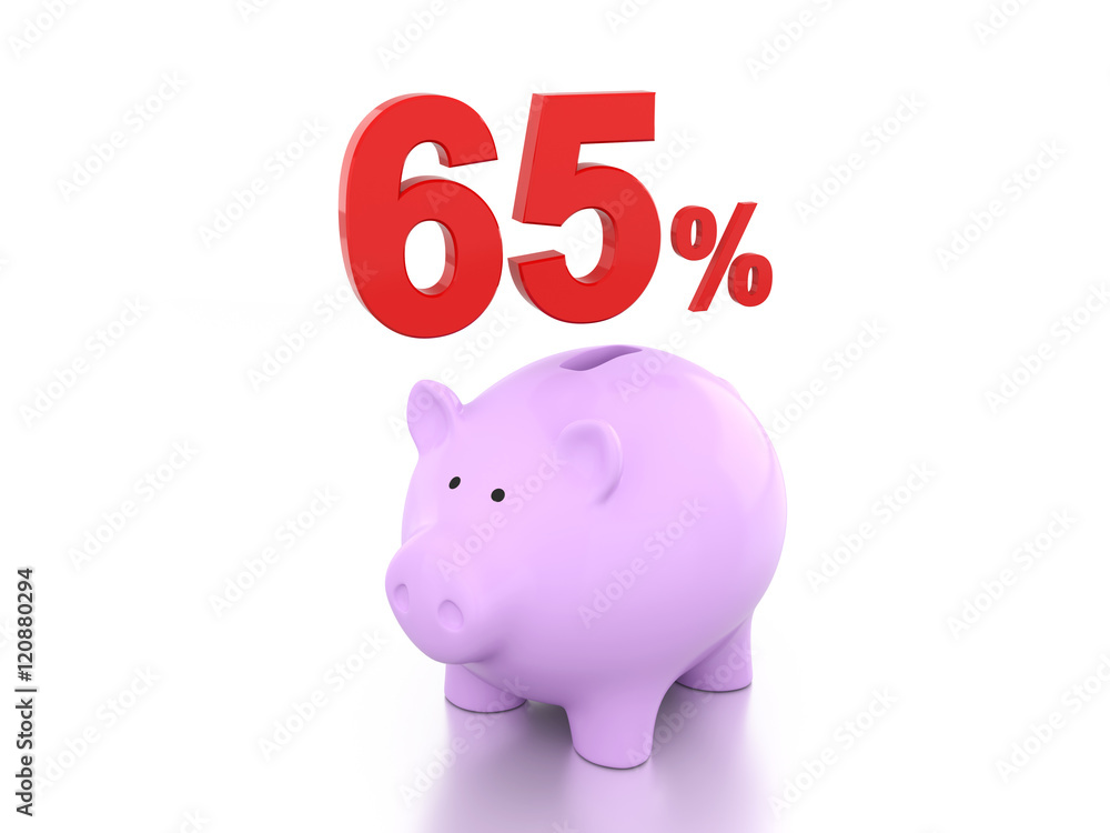 Sixty Five Percent with Piggy 3D Rendering Image Sixty Five Percent with Piggy 3D Rendering Image