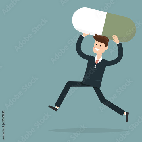 Man carry a big pill, flat design