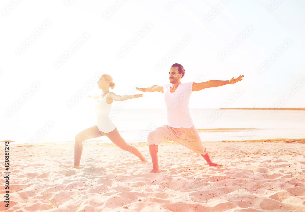 couple making yoga exercises outdoors couple making yoga exercises outdoors