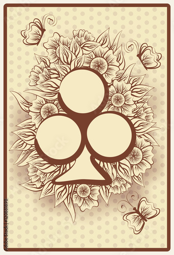 Club poker vintage playing card, vector illustration