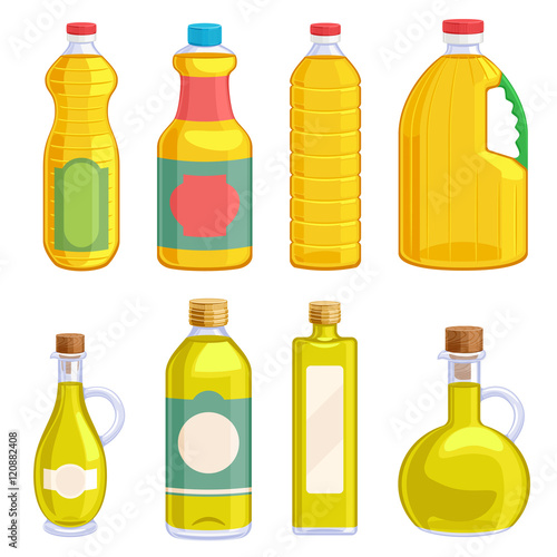 Vegetable oil assorted bottles set.