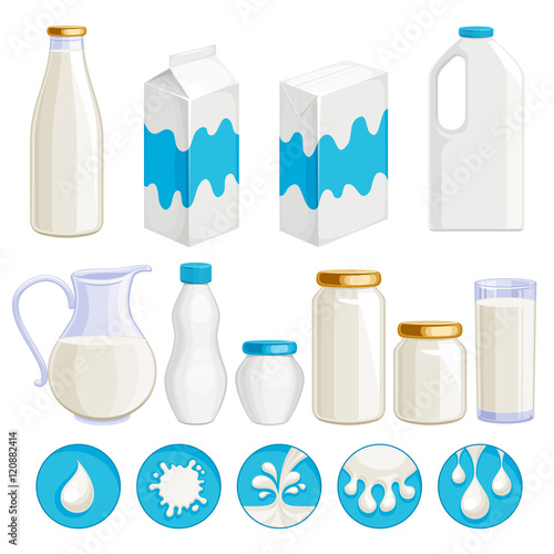 Milk dairy products icons set.