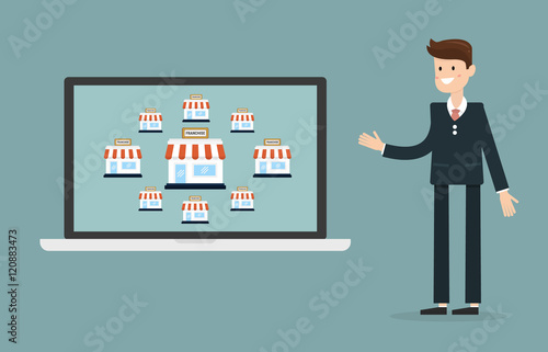 Businessman with shop franchise concept. business concept. flat