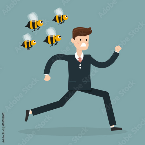 Cartoon businessman was attacked by swarm of angry wild bees and