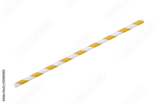 yellow striped eco paper straw isolated on white photo