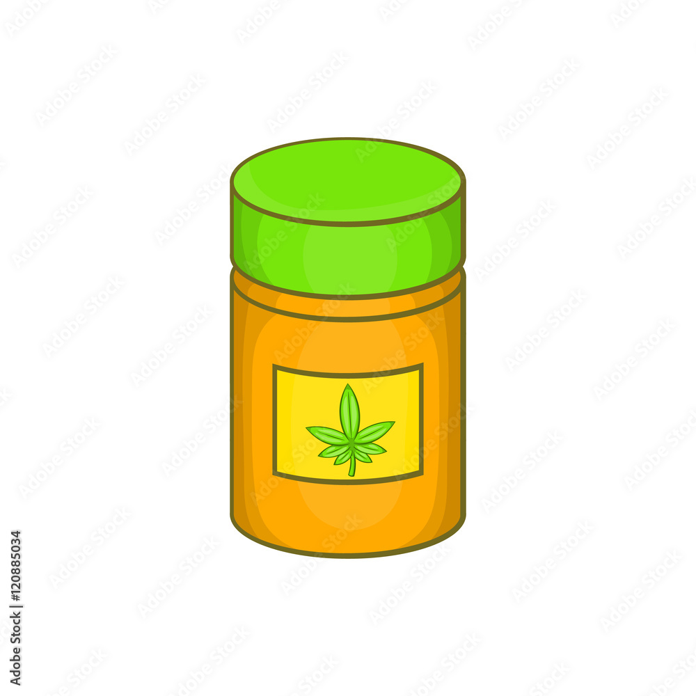 Medical marijua bottle icon in cartoon style isolated on white background vector illustration Medical marijua bottle icon in cartoon style isolated on white background vector illustration