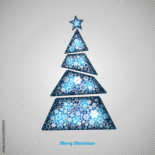 Winter vector background silhouette of the Christmas tree incision in the paper with space for your text. Season backdrop. Winter template.