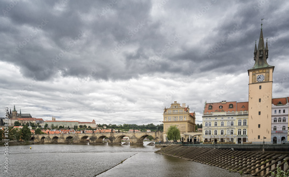 Panorama Of Prague On A Cloudy Day, Czech Republic