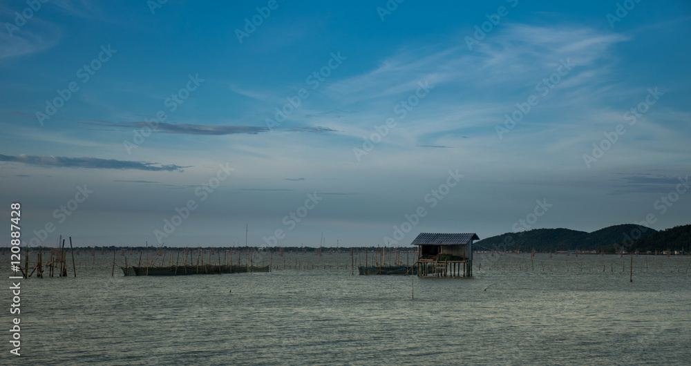Traditional fishermen wooden houses in Songkhla Lake, Thailand Traditional fishermen wooden houses in Songkhla Lake, Thailand