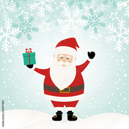 Lovely Santa Claus at Winter Background with Greetings